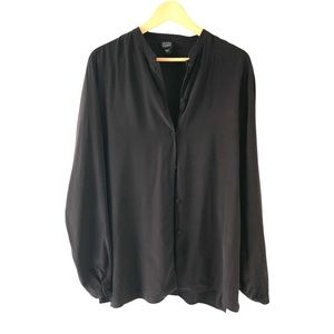 EILEEN FISHER Silk Top Long Sleeve Shirt Blouse Chocolate Brown Large Tunic.